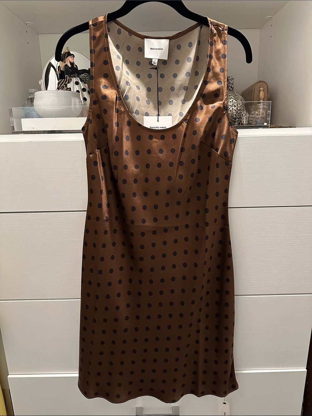 NET Reformation Eden Silk dress  Brown Polka Dot